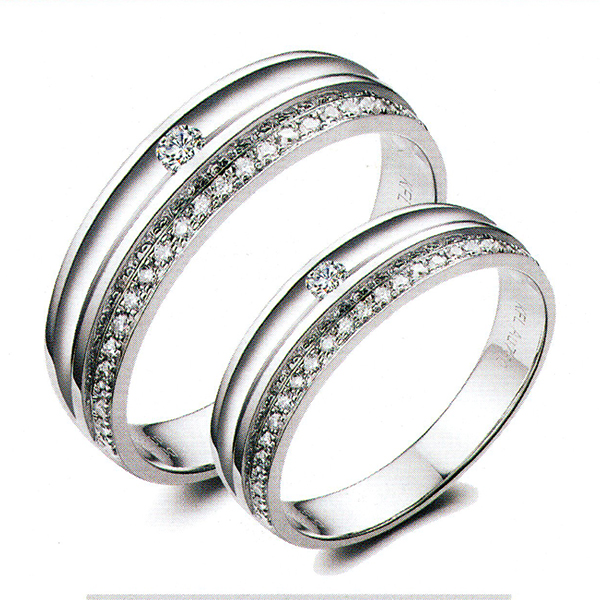 ผลงานรับสั่งทำจากโรงงานจิวเวลรี่แหวนคู่แต่งงานแหวนตัวเรือนทองคำขาวฝังเพชรแท้1441